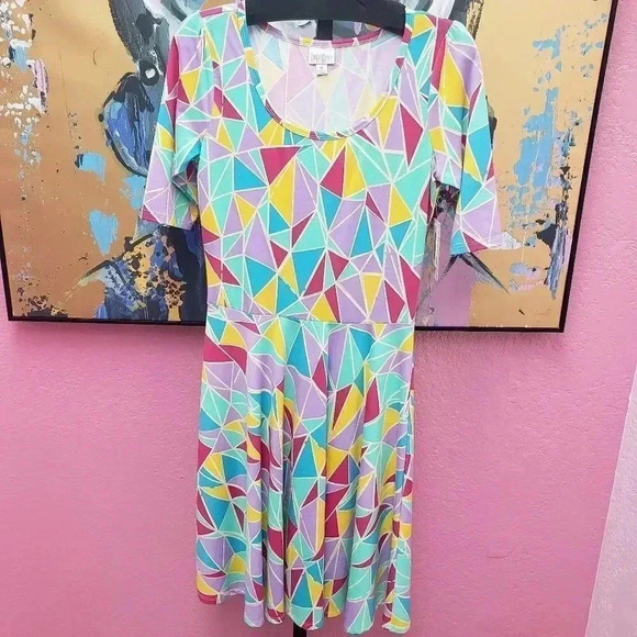 Lularoe Nicole Dress with geometric pattern - Picture 1 of 5